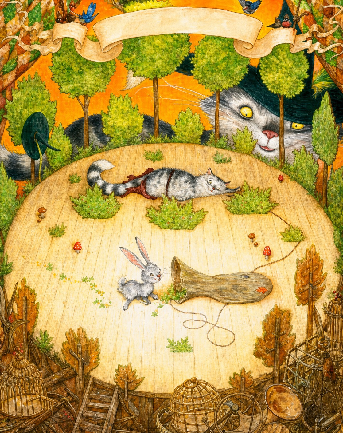 кот ловит кроликов