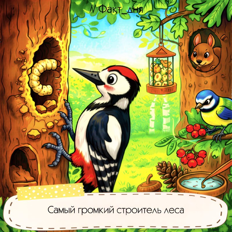 Дятел-лесной барабанщик и охотник