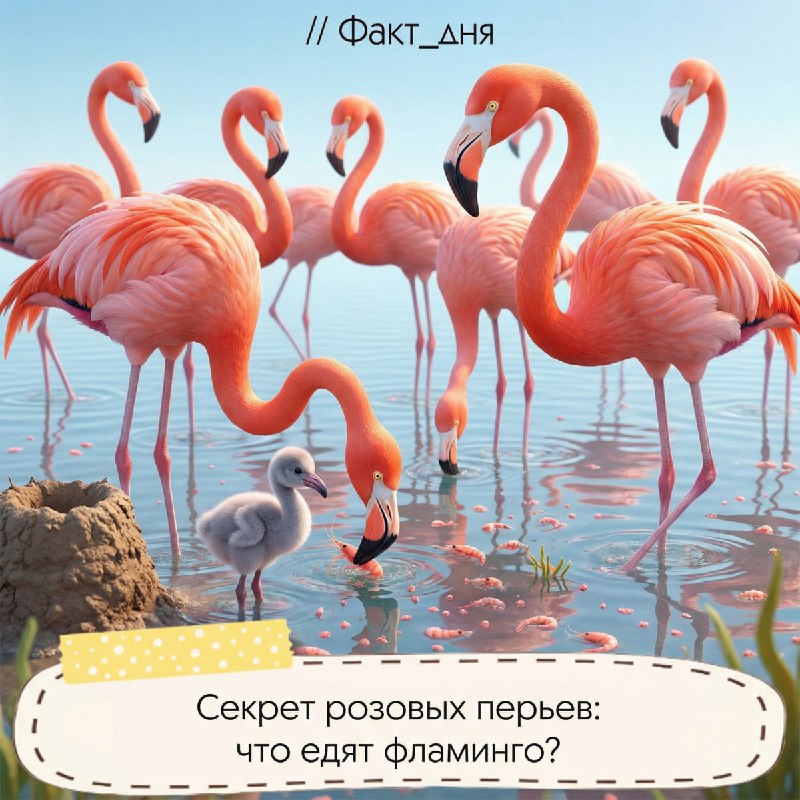 Откуда у фламинго розовый цвет